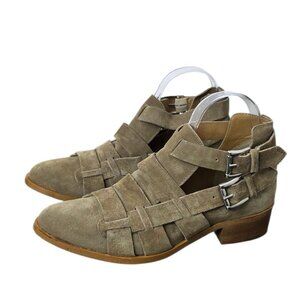 House of Harlow 1960 Andromed Strappy Buckle Suede Booties, Moto, Size 38/8